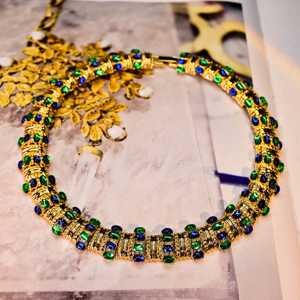 Blue & Green Cabochon | Luxury Heavy Geometric Vintage Statement Jewelry