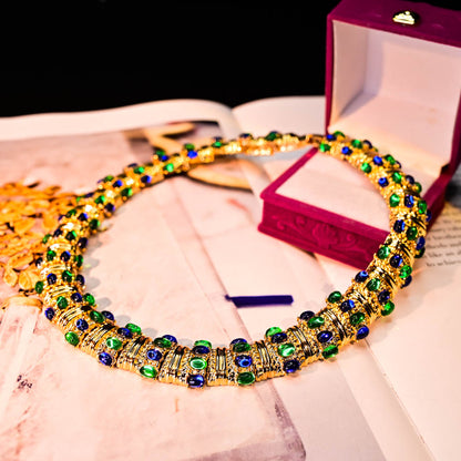 Blue & Green Cabochon | Luxury Heavy Geometric Vintage Statement Jewelry