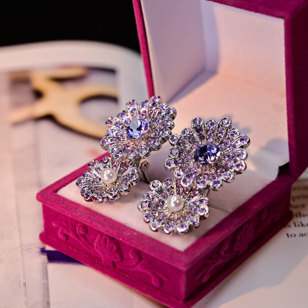 The Violet Asteria | Vintage Purple Crystal Statement Clip-On Earrings