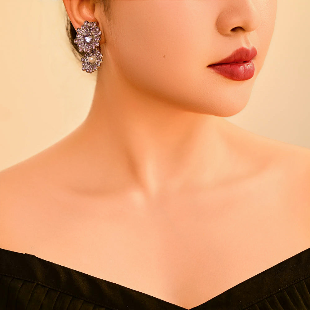 The Violet Asteria | Vintage Purple Crystal Statement Clip-On Earrings